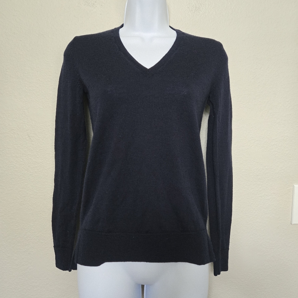 Blue V Neck Merino Wool Sweater Size XS Classic Preppy